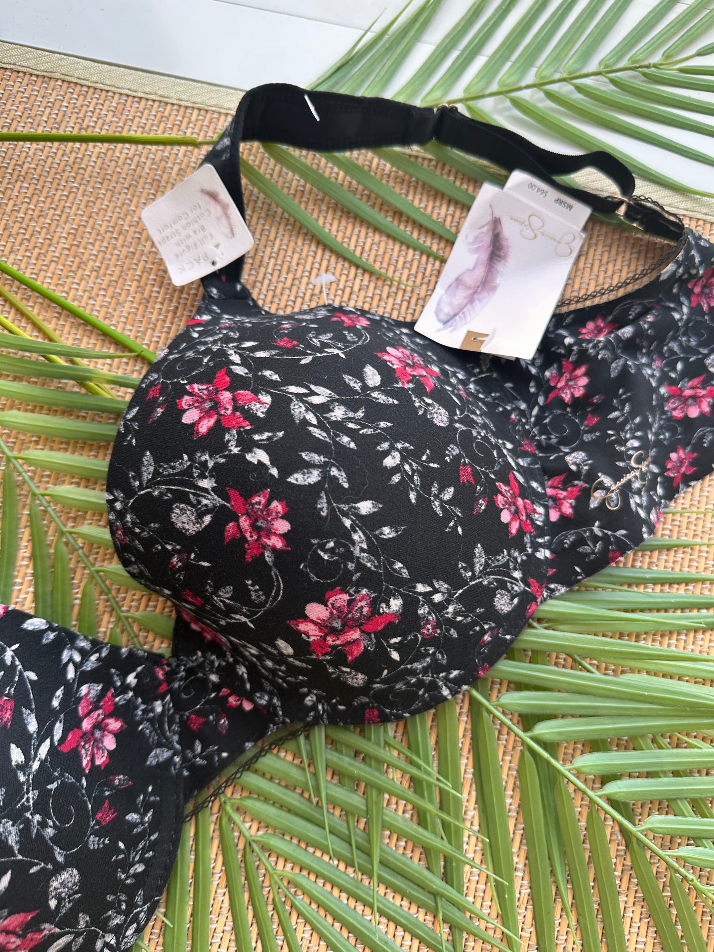 JS Black Floral Seamless Tshirt Plus Size Bra