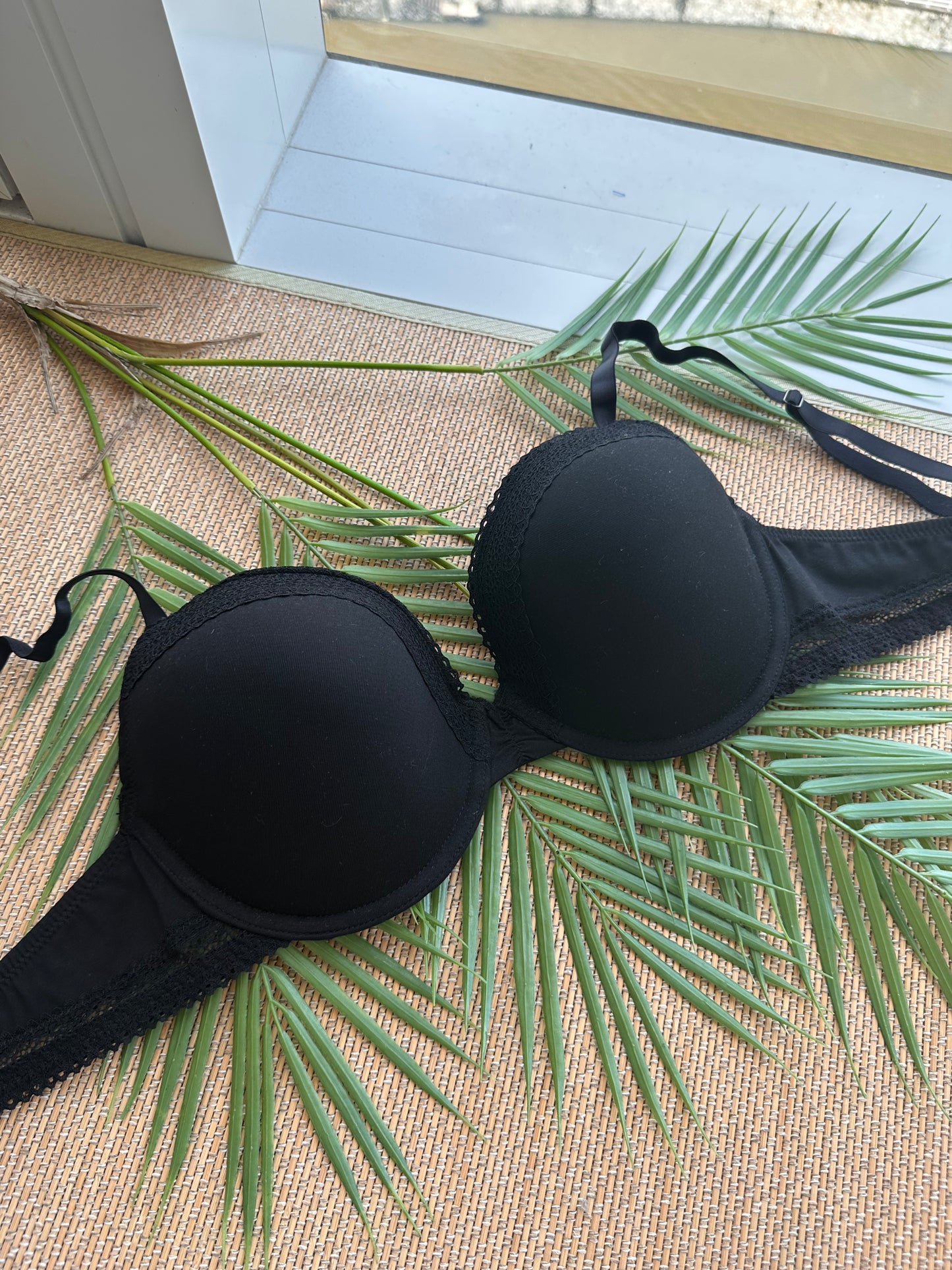 Cotton Black Lace Trim Tshirt Plus Size Bra