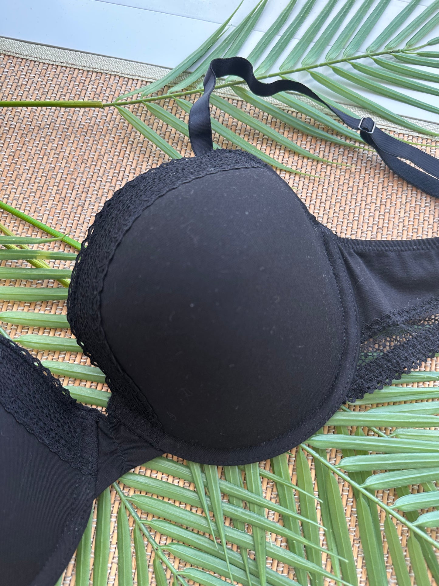 Cotton Black Lace Trim Tshirt Plus Size Bra