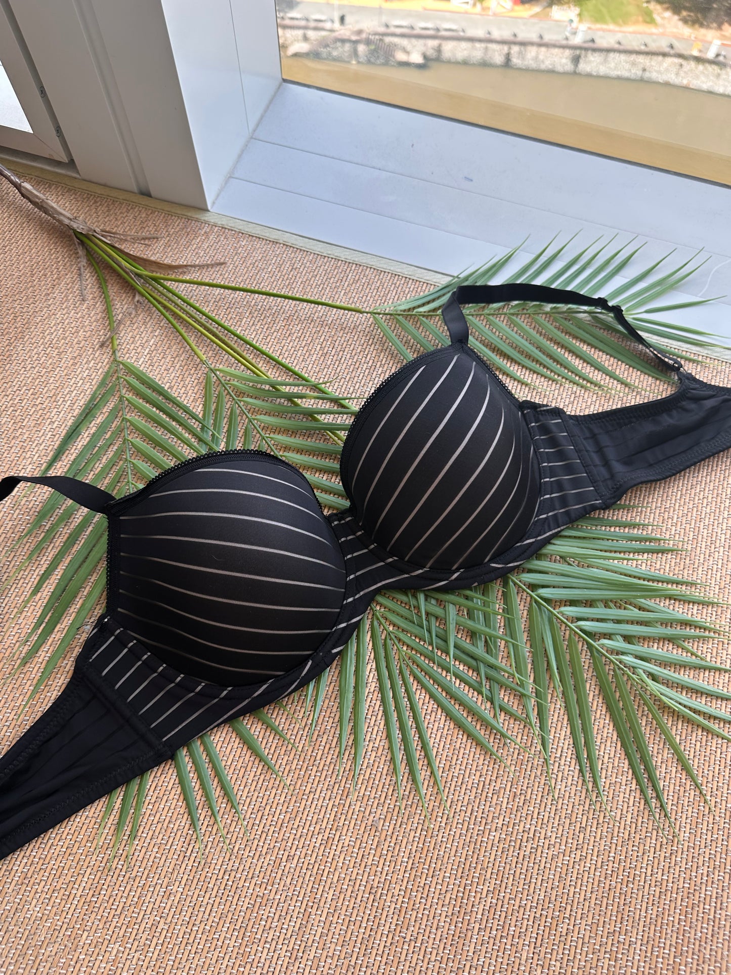 Black Gold Striped Plus Size Bra