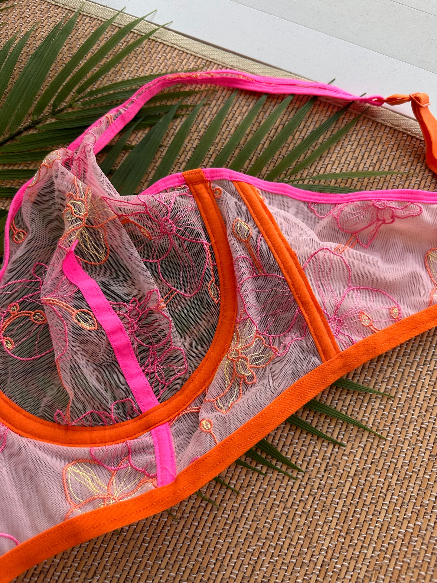 GE Pink Orange Lace Soft Cup Plus Size Bra