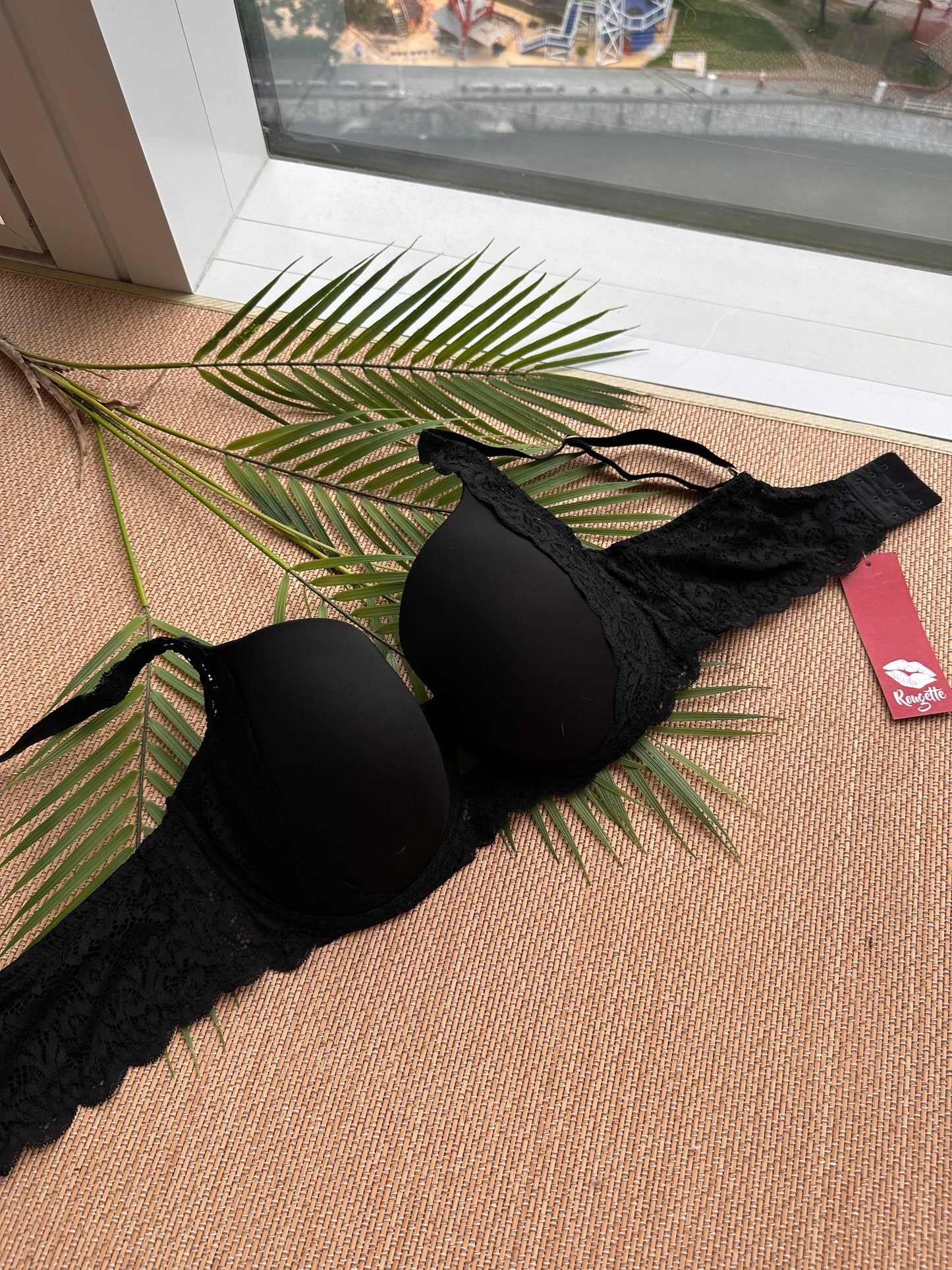 RG Black Lace Trim Balconette Plus Size Bra