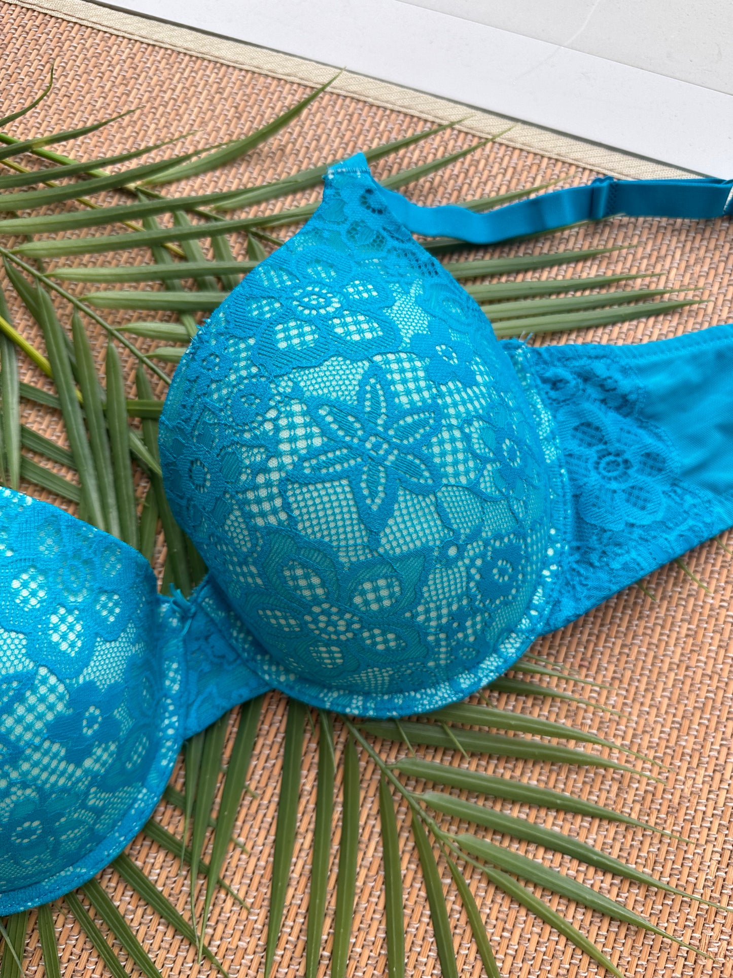 Turquoise Lace Pushup Tshirt Plus Size Bra