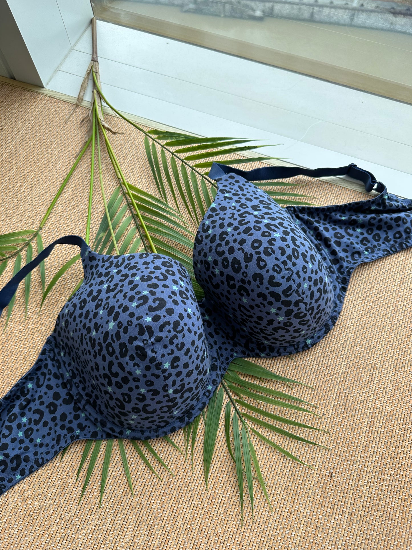 MS Blue Leopard 100% Cotton Tshirt Plus Size Bra