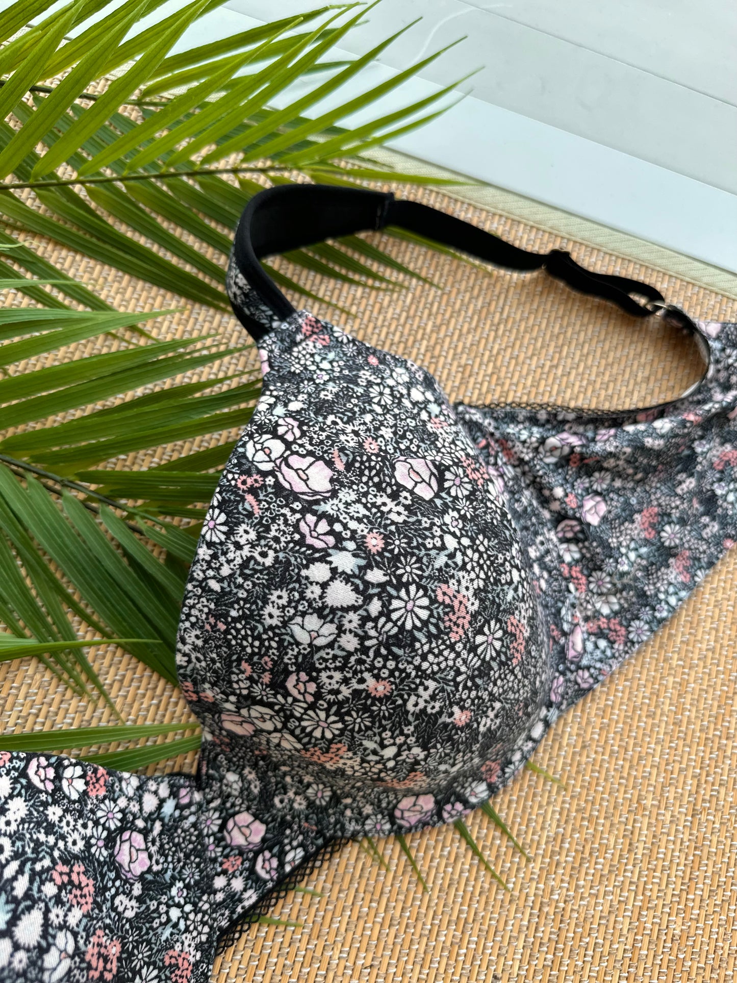 JS Black Floral Print Plus Size Bra