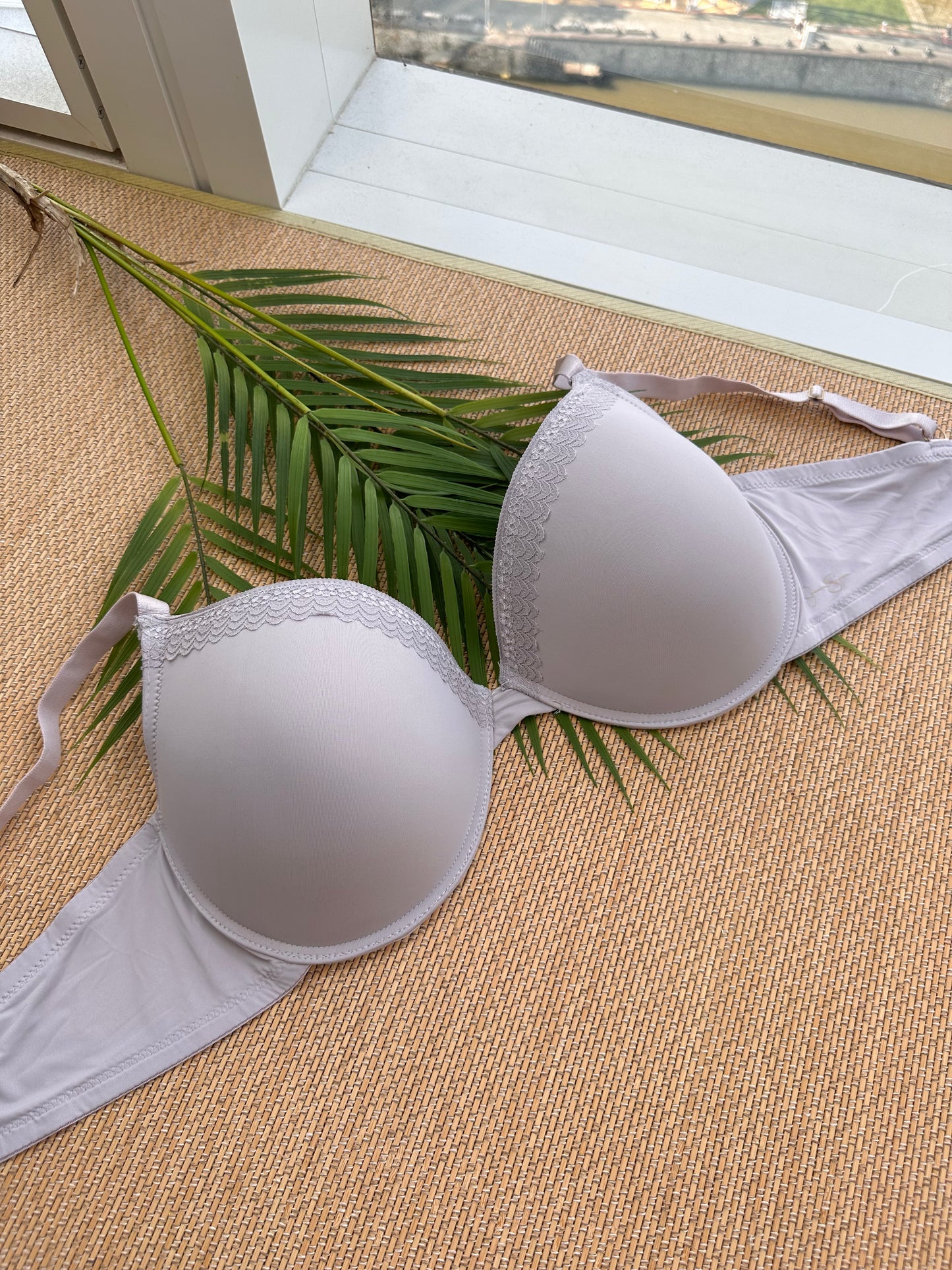JS Grey Pushup Lace Trim Plus Size Bra