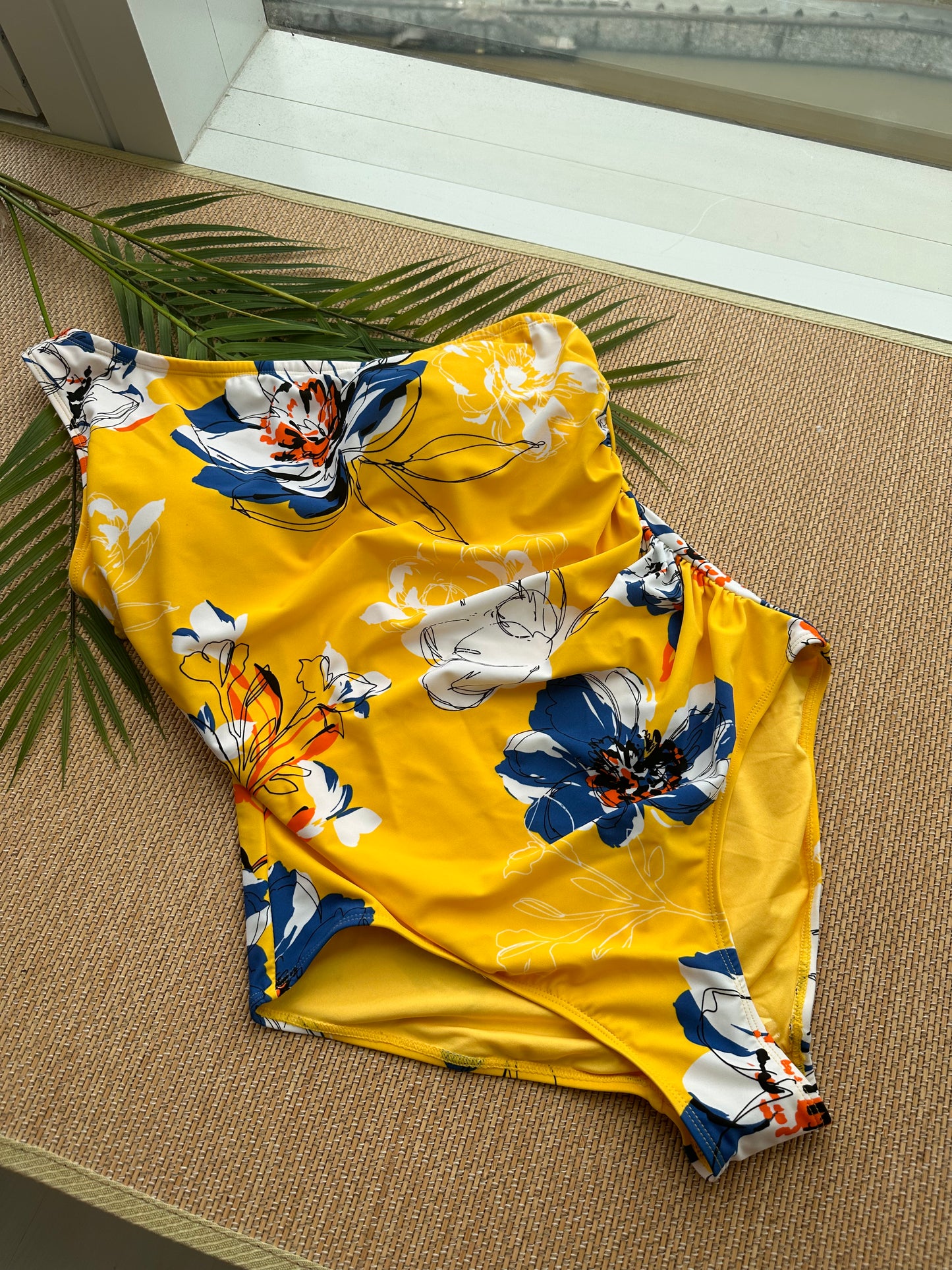 Yellow Floral Toga Plus Size Swimsuit