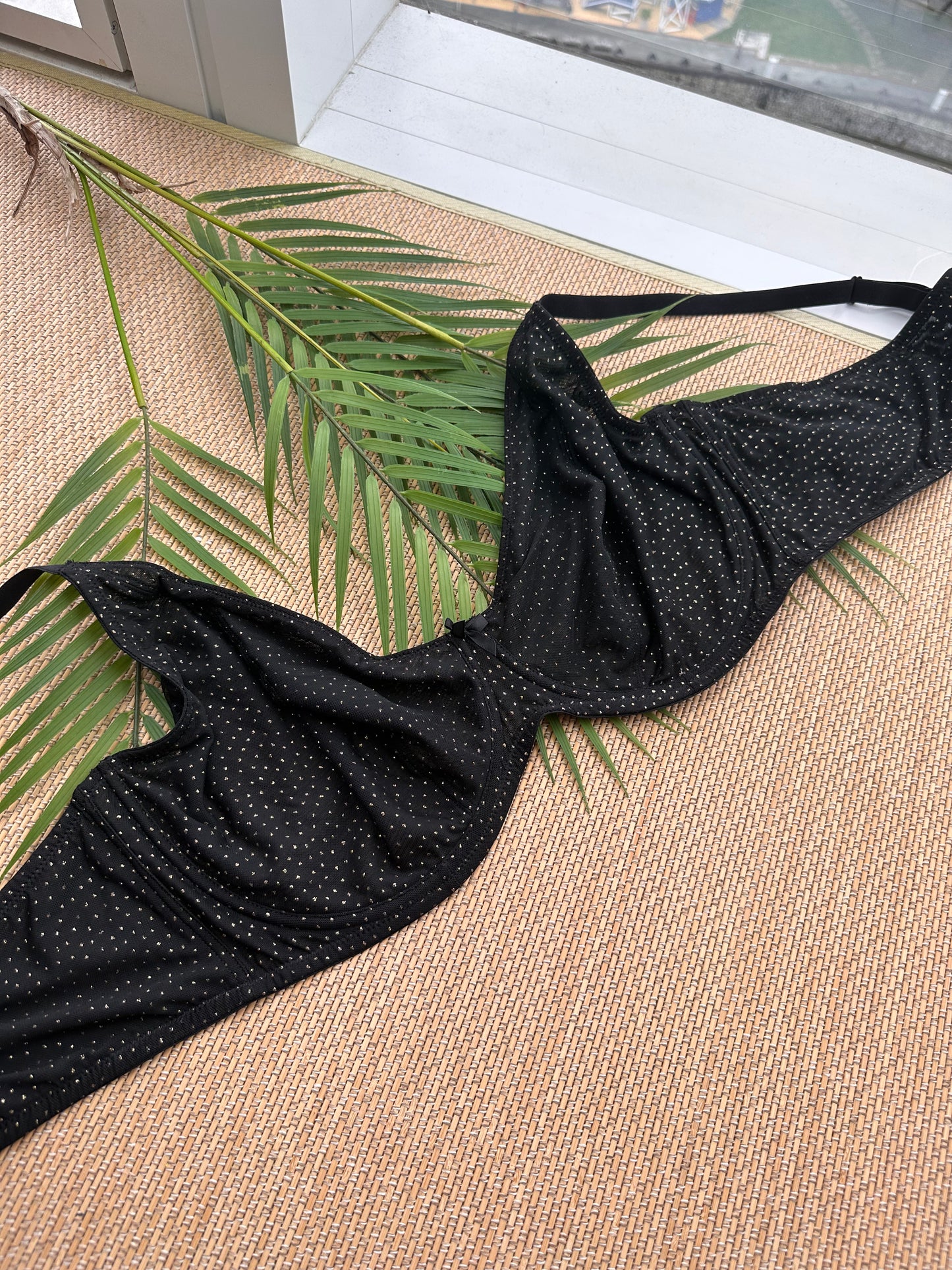 Black Mesh Glitter Soft Cup Plus Size Bra