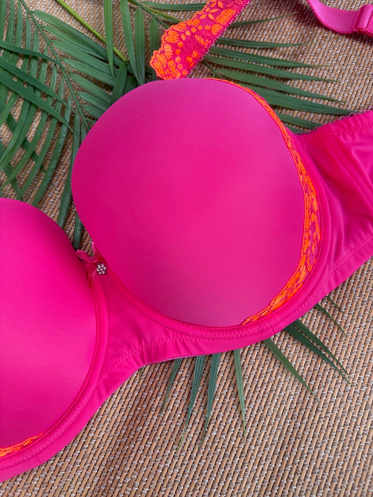 LS Pink Orange Lace Trim Bra Singapore