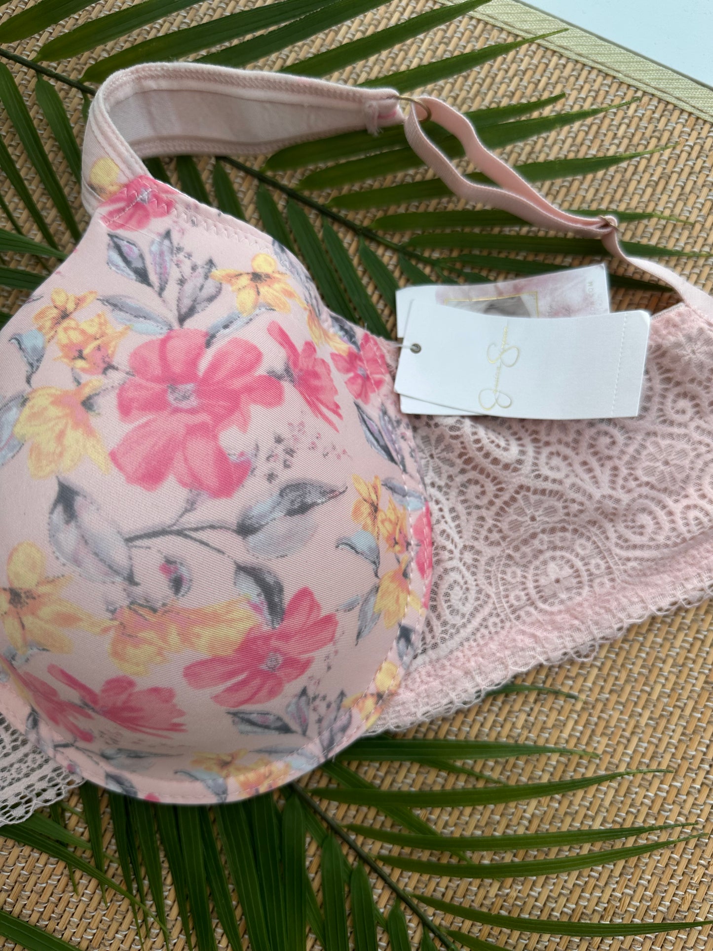 JS Pink Floral Tshirt Plus Size Bra