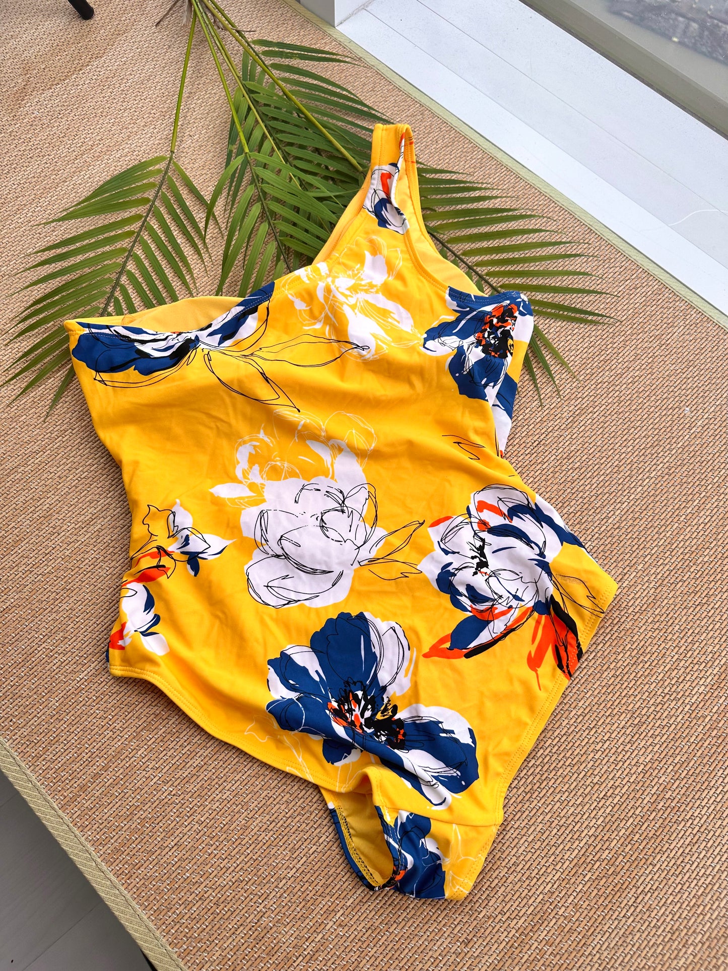 Yellow Floral Toga Plus Size Swimsuit