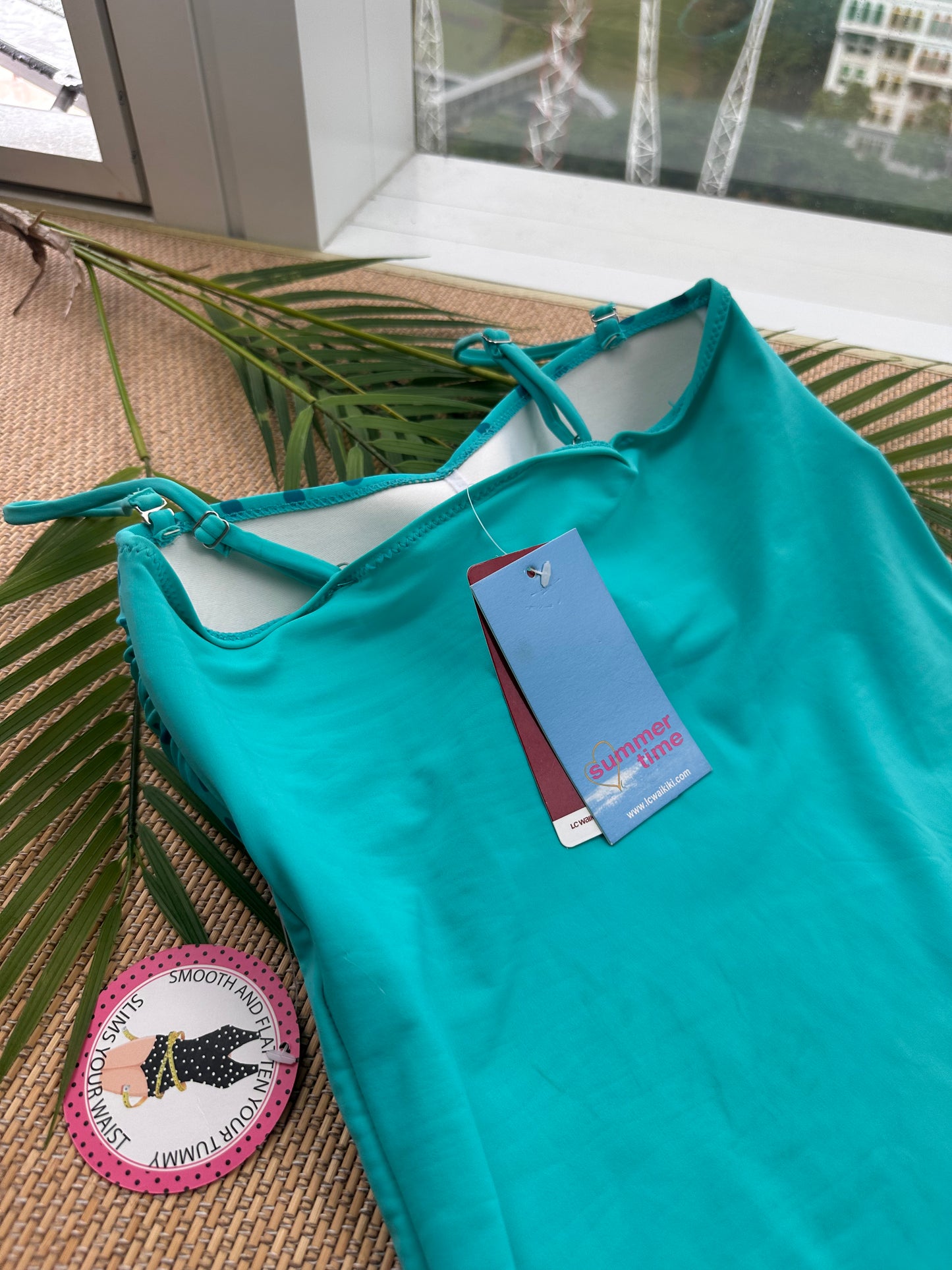 Turquoise Polkadot Plus Size Swimsuit